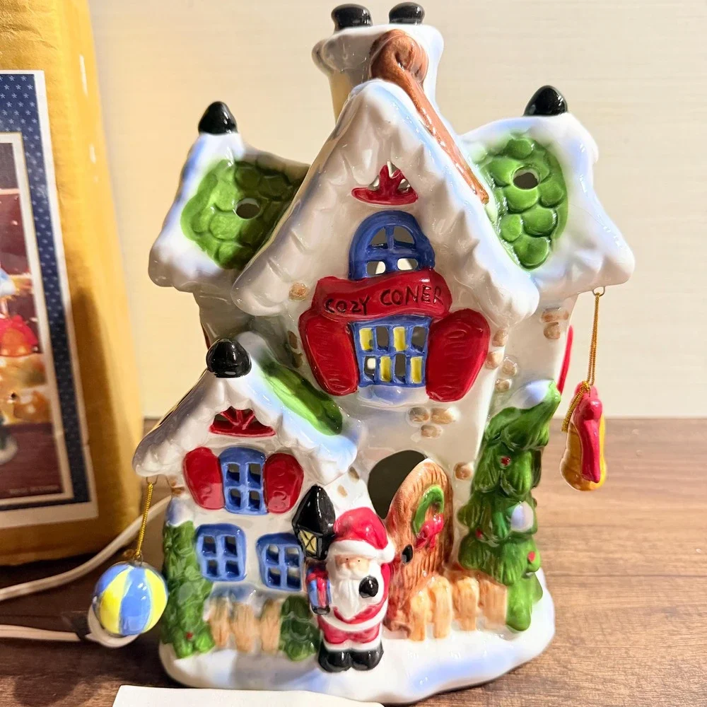 VTG NOS Lighted Christmas House Kozy Corner Santa Village Ceramic 11